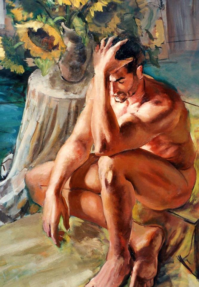 masculart:  enchantemoimerlin:  Joseph Fanelli  Nude with sunflowers  54 x 62 