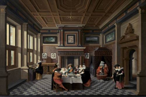 Dirck van Delen, An Interior with Ladies and Gentlemen Dining, 1629.