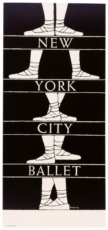 Edward Gorey, poster for the New York City Ballet, 1975. Showing the five basic positions of the bal