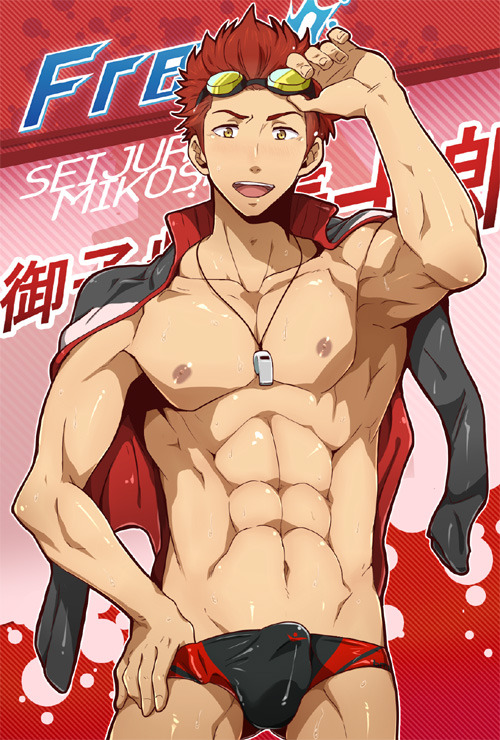 mrsozilmarindaley:  Free speedo boys. Haruka Nanase. Makoto Tachibana. Nagisa Hazuki. Rei Ryugazaki. Rin Matsuoka. Nitori Aiichiro. Seijuro Mikoshiba. Créditos: Mazjojo. 