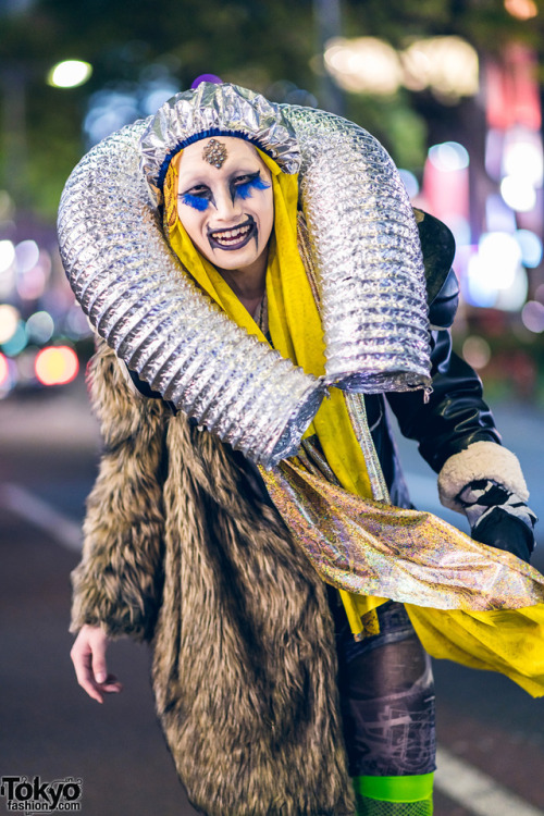 Japanese designer TKM®freedom on the street in Harajuku wearing a handmade avantgarde style with