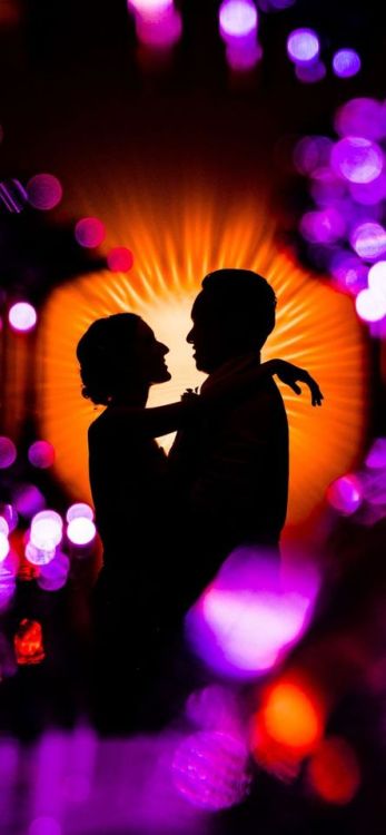 Couple, romantic love, silhouette, bokeh, purple, 1125x2436 wallpaper @wallpapersmug : ift.t