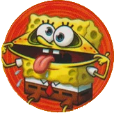 red sticker of spongebob sticking his tongue out and stretching his face.