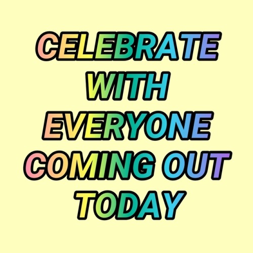 (Image description: four pastel yellow squares with rainbow text. Together they read: “Happy coming 