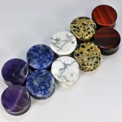 mentalalchemy:  For a total of ษ, you get THREE pairs of your selection of stones.Amethyst, Sodalite, Howlite, Dalmation Jasper, and Red Tigers Eye.Comes in all sizes for your ear, just specify what size and what three pairs of stones you want.Message