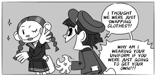 a mock comic panel, poor boy poses as li yells "I thought we were just swapping clothes?! why am I wearing your uniform if you were just going to get your own!!!"
