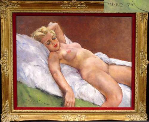 saintsparodyofblunderbuss: PAL FRIED, 1893-1976. NUDE PORTRAIT OF EVA, THIS PAINTING CAME FROM A GENTLEMAN’S CLUB IN THE CLEVELAND AREA IN THE ‘50’s.