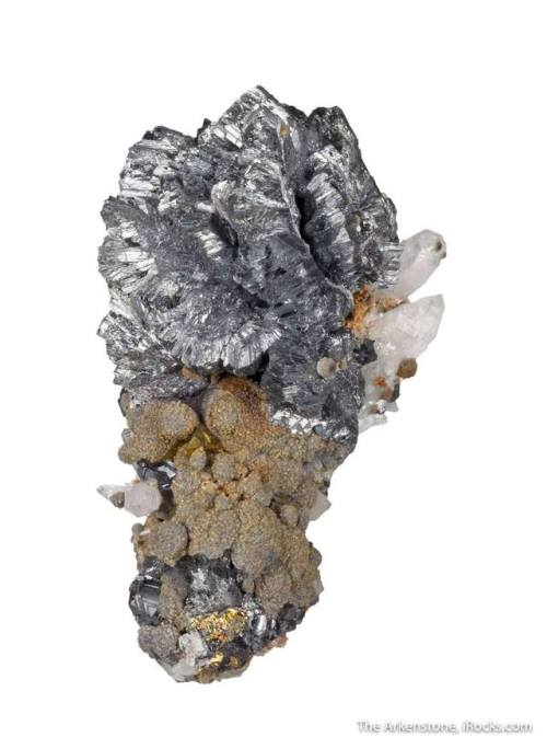 SemseyiteThe metallic spray of intergrown platy crystals of this rare antimony lead sulphide is sitt