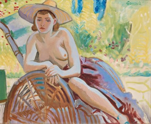 Modell in a sunbed   -   Isaac Grünewald Swedish, 1889–1946canvas,60 x 73 cm. (23.6 x 28.7 in.)