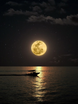 moonipulations:  Full moon reflection shines the light on a fishing boat.  Photography by Shady S. http://bit.ly/1A…