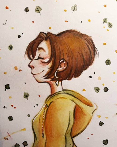 Happy Friday ! #watercolor #pencil #portrait #fafodill #hoodie #happy #brownhair #selfportrait #autu