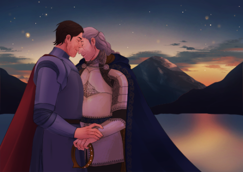 happy holidays!! my @thewitchersecretsanta gift for @lohrendrell - royalty AU geralt/eskel :&rs