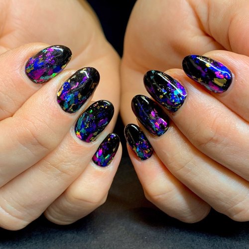 Midnight confetti ombré! Loved doing this technique with five different colors of foil and the high 