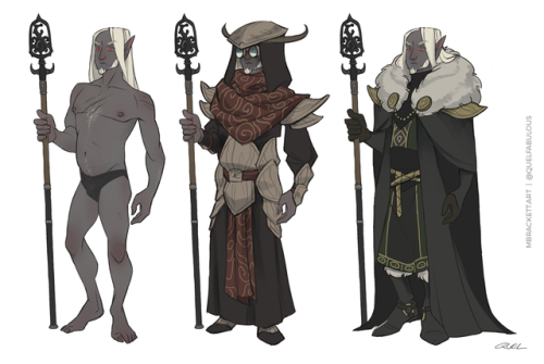 quelfabulous: Made a bunch of outfits for Felvos as a personal project this weekend. Dunmer have so many neat clothing shapes (with the exception of one very nord-inspired outfit).