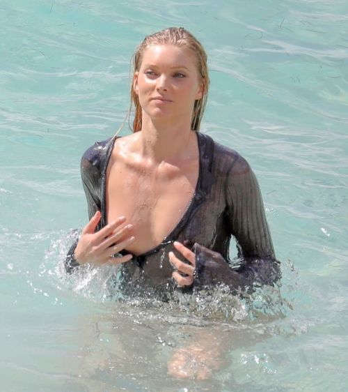 Elsa Hosk during a photoshoot for Biotherm in St Barts, February 18. 