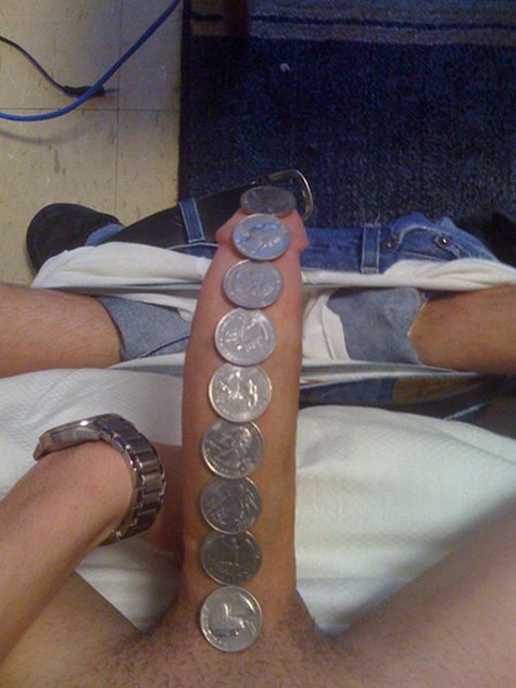 Seriously my cock would only need three coins to do that trick!! How humiliating but I deserve it!!!