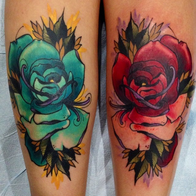fuckyeahtattoos:  Calf roses done by Austin Jones at painted temple in Salt Lake