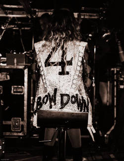 beyhive1992:  &ldquo;Versace sent us some sketches, and Beyoncé loved all the costumes. This one was one of Beyoncé’s favorite, a jacket with ‘Bow Down’ and the number 4 written on the back. She wore it to open her Birmingham show.&rdquo; Ty Hunter