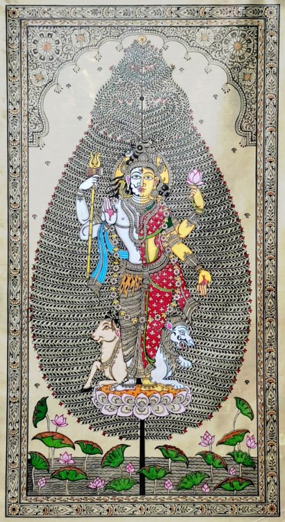 Ardhnareshwara Shiva-Parvati Pattachitra Painting on Tussar silk (via Twitter: Pattachitra Paintings