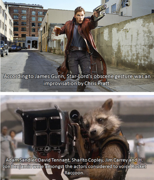 tastefullyoffensive:  ‘Guardians of the Galaxy’ Facts and Trivia [callmeforge]Previously: 'Guardians of the Galaxy’ vs. 'The LEGO Movie’ 