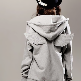 pinkune:Long Sleeve Wing Decoration Hooded Sweatshirt