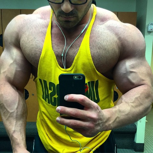 tanktotem:  keepemgrowin:  Josh just keeps getting huger…10mintwo:  slickpenguin:  Josh Halladay  HUGE  muscles, fur and glasses. yes please