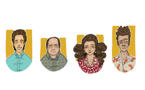 Characters of Seinfeld: Jerry, George, Elaine and Kramer.Drawn digitally using Photoshop. April 2016