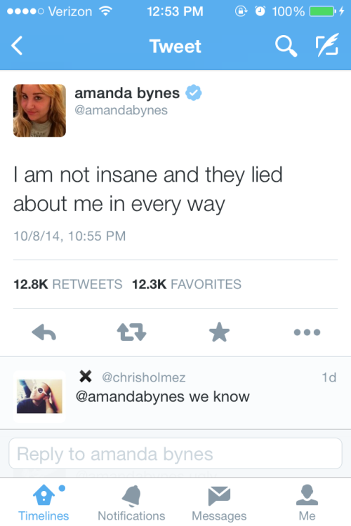 not-a-heart-a-kaleidoscope:  So I saw a post about one of Amanda Bynes’ tweets taken out of context and laughing at her and the fact that she’s “off her meds hur hur”. I don’t know why she is suddenly back on social media, but she has confessed
