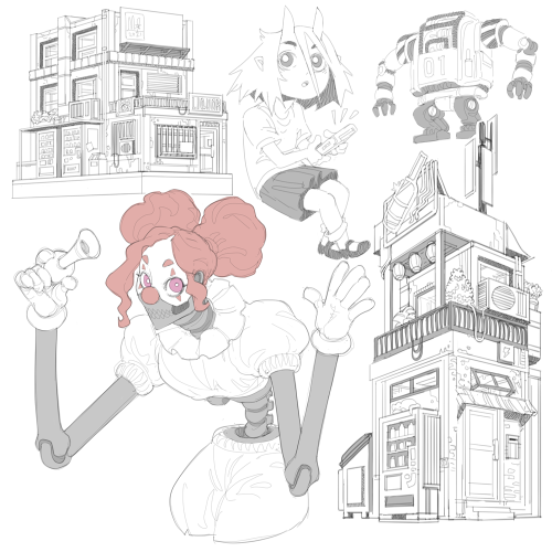 bigmsaxon:More sketches and whatnot (plus the drawings from the previous asks) - I like how the buildings came out, I might try more of that kinda thing.