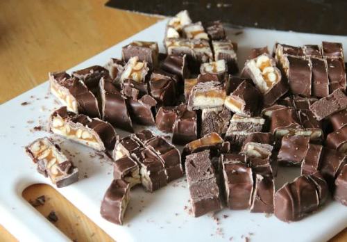 “Death by Snickers” Bars 3 cups packed light brown sugar 2 cups (4 sticks) butter, room 