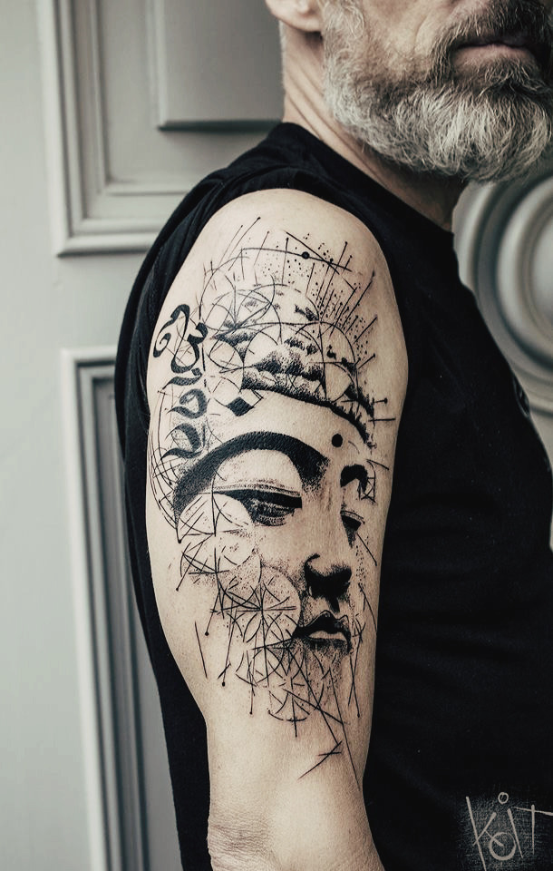 Koit Tattoo — Buddha arm tattoo by Koit. Black graphic style....