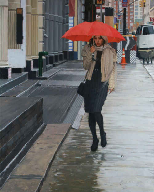 kafkasapartment:  Rain In Soho, 2014. Vincent Giarrano. Oil on linen