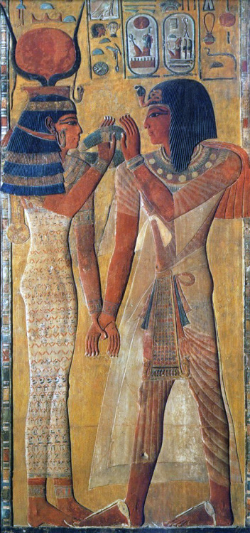 Pharaoh Seti I and the goddess Hathor, 19th dynasty painting