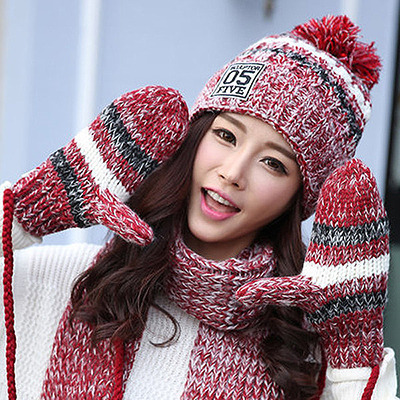 pinkune:Winter Hat Scarf Gloves Set 