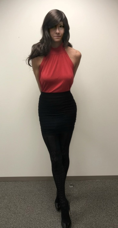 femdompeggingpreggos: emilycrossdresser: Trying on another outfit from a follower! I love it except that darn skirt seems to always want to ride up ;) @emilycrossdresser hope you like it! 