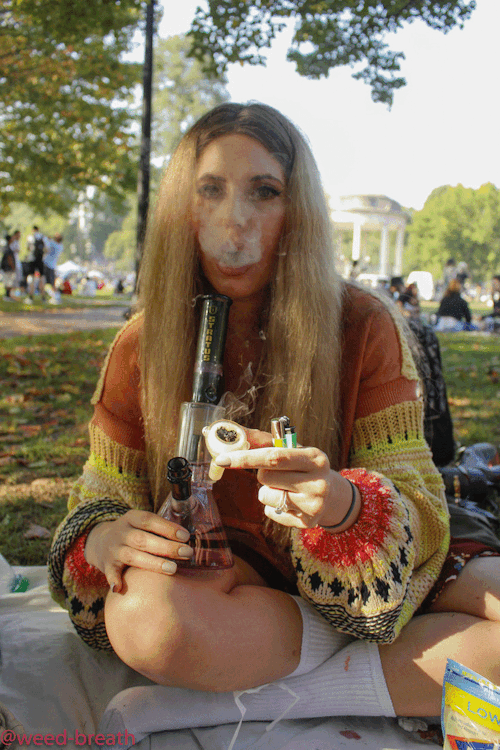 weed-breath: Cute lil gif of @kawaiiganjakween blowing clouds from Boston Freedom Rally 2017