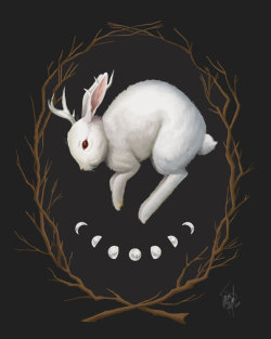 artworkisntwork:  Midnight Run, 8x10 fine art giclee print, jackalope painting, rabbit, cameo, archival print, gothic art, dark nature inspired artwork 