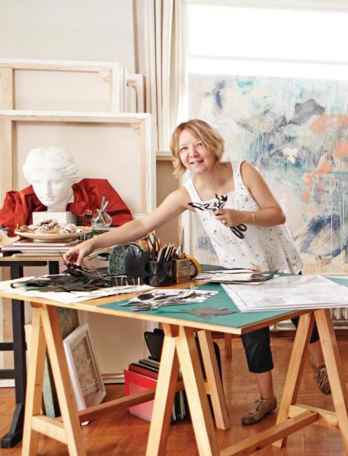 Berna Erkün in her Studio in Istanbul, 2014