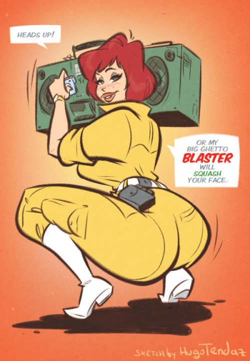 April O'Neil - Ghetto Blaster - Cartoon PinUp SketchTurtles may hide in their shells, but real heroes face the danger! :)I always was interested in April’s taste. What kind of music would she blast? Vanilla Ice? No  How about Sir Mix-a-Lot? Yes