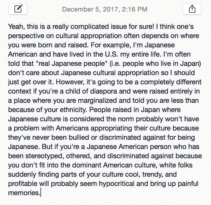 marinashutup: A common comment I receive about cultural appropriation is, “Well,