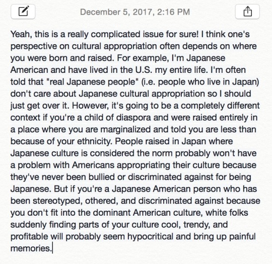 marinashutup: A common comment I receive about cultural appropriation is, “Well, PoC in X country don’t find cultural appropriation offensive so why do PoC in the U.S.?” Here is my response: 