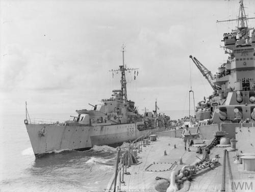 lex-for-lexington:“HM destroyers Whelp (left) and Wager “topping” up with oil from HMS Duke of York 