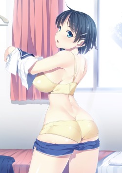 yatsuhashi:  ass bra erect nipples homura k kirigaya suguha pantsu seifuku sword art online undressing | yande.re