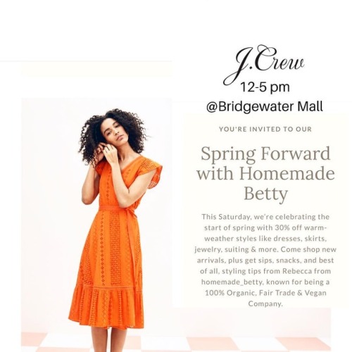 Excited to be part of this amazing event this Saturday from 12-5 @bridgewatercommons @jcrew has invi