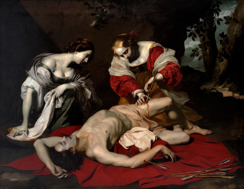 aqua-regia009: Saint Sebastian Tended by Saint Irene (c.1625)   by Nicolas Régnier (1591–1667)