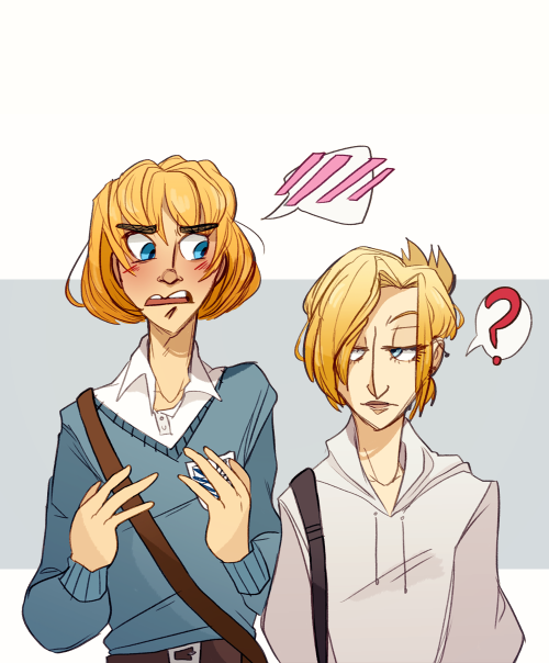 clairedraws:gross high school snk au where student body president armin arlert has a big huge loser 