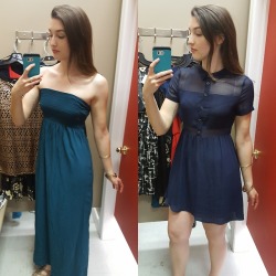 dateswithweights:I found two great dresses thrift shopping today, both still had the original price tags on them! I bought both for under ษ! 😄 The left is from George and the right is from Forever 21! Which one do you like best? Reply to this post