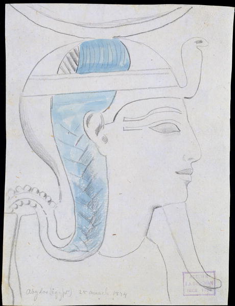 Study of a Relief of the Head of the moon god Khonsu in the Temple of Seti I, Abydos, 1874Frederick 