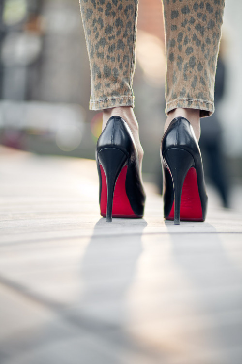 vinta: Remix :: Leopard bottoms & Draped blazer  stiletto heel, Christian Louboutin, peep toe, platforms  from HeelsFetishism 