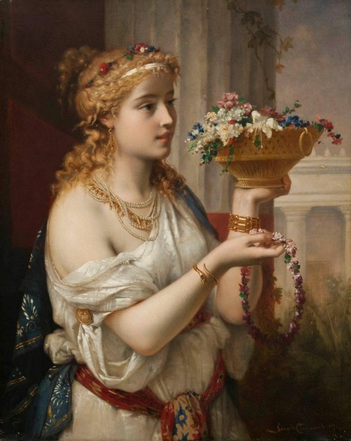 fontan-elle:Pierre Olivier Joseph CoomansYoung Girl with Flowers, 1871